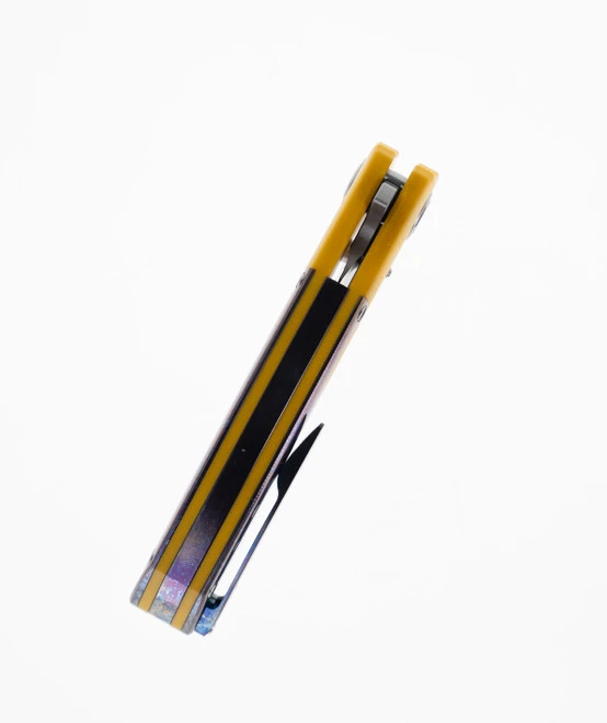 TwoSun Jelly-Jerry TS214-COLOR Flipper Pocket Knife Yellow G10 And Colored Titanium Handle 14C28N Steel Blade 8 TwoSun Jelly-Jerry TS214-COLOR Flipper Pocket Knife Yellow G10 And Colored Titanium Handle 14C28N Steel Blade - Image 6