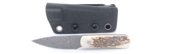 TwoSun Fixed Blade Knife Stag Horn Handle S90V Damascus Plain Edge TS150-Staghorn