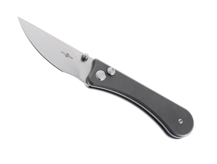 TwoSun Button Lock Folding Knife Black Titanium Handle D2 Plain Edge TS152
