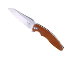 TwoSun Folding Knife Light Brown Micarta Handle D2 Clip Point Plain Edge TS27-LB