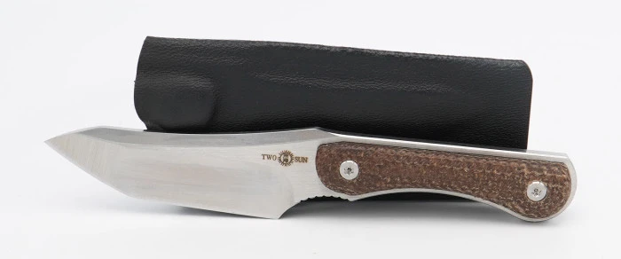 TwoSun Micro Mini Fixed Blade Knife Brown Micarta Handle 14C28N Plain Edge TS310