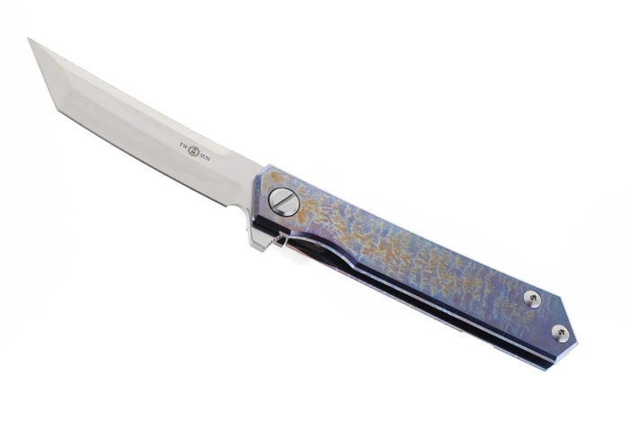 TwoSun Folding Knife Color Flipper Titanium Handle D2 Tanto Plain Edge TS20-Color
