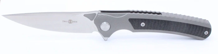 TwoSun TS81 Frame Lock Knife Titanium + CF Handle Plain M390 Blade TS81-M390 3 TwoSun TS81 Frame Lock Knife Titanium + CF Handle Plain M390 Blade TS81-M390