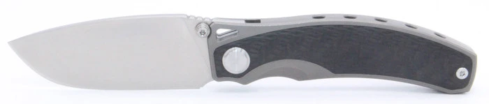 TwoSun Folding Knife Black Titanium Carbon Fiber Handle M390 Plain Edge TS264