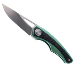 TwoSun Foldnig Knife Green Titanium/Carbon Fiber Inlay Handle M390 Plain Edge TS186-M390-Green