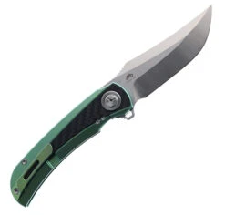 TwoSun Frame Lock Flipper Folding Knife Green Titanium/Carbon Fiber D2 Plain Edge TS191-D2-GRN -Twosun TWOSUN 191 D2 G 06 78829.1681925662