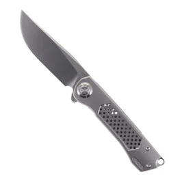 TwoSun Folding Knife Gray Titanium Handle 14C28N Plain Edge TS383