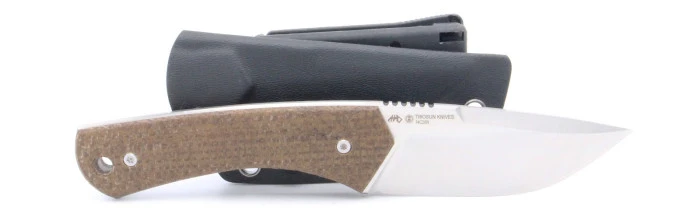 TwoSun Fixed Blade Knife Brown Linen Micarta Handle 14C28N Drop Point TS265
